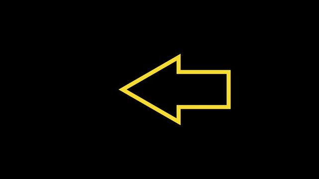 Yellow arrow pointing left animation on black background suitable for directional signage, navigation concepts
