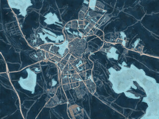 Painterly Style City Map of Caceres, Spain in a Blue Color Scheme.