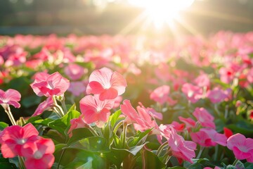 Fototapeta premium Pink Flowers Blooming in Sunlight - Beautiful Floral Photography