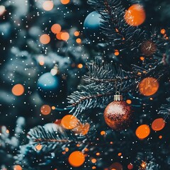 A festive Christmas tree adorned with colorful ornaments and snowflakes.