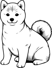 Black Line Art Japanese Cute Small Shiba Dog Hand Drawn Illustration