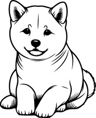 Black Line Art Japanese Cute Small Shiba Dog Hand Drawn Illustration