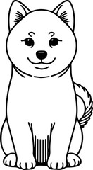 Black Line Art Japanese Cute Small Shiba Dog Hand Drawn Illustration