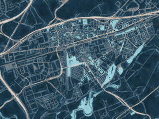 Painterly Style City Map of Torrejon de Ardoz, Spain in a Blue Color Scheme.