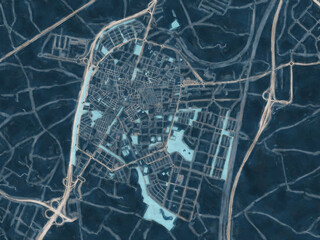 Painterly Style City Map of Parla, Spain in a Blue Color Scheme.
