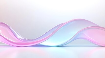 A smooth, flowing wave made of translucent material in pastel pink and blue hues against a light background.