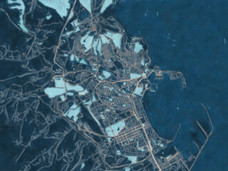 Painterly Style City Map of Melilla, Spain in a Blue Color Scheme.