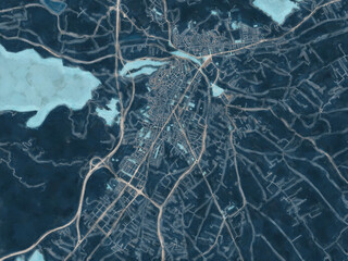 Painterly Style City Map of Lorca, Spain in a Blue Color Scheme.