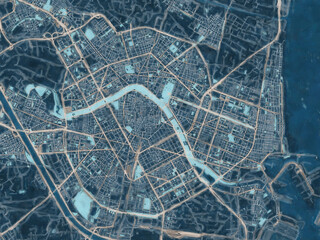 Painterly Style City Map of Valencia, Spain in a Blue Color Scheme.