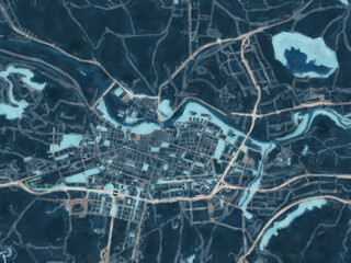 Painterly Style City Map of Logrono, Spain in a Blue Color Scheme.