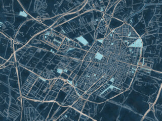 Painterly Style City Map of Castellon de la Plana, Spain in a Blue Color Scheme.