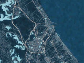 Painterly Style City Map of Gandia, Spain in a Blue Color Scheme.