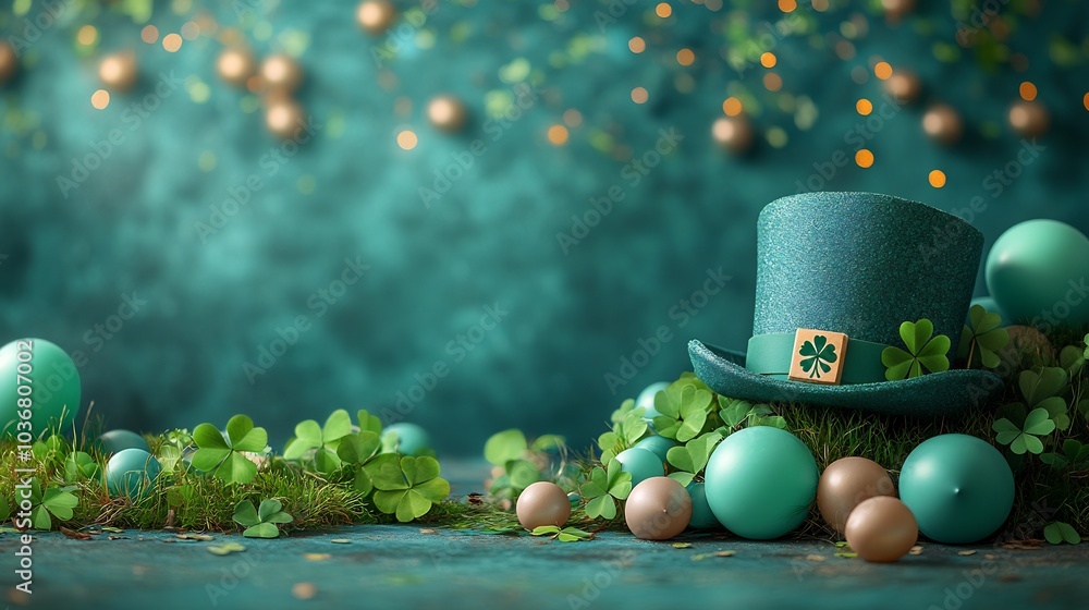 Poster bright display an empty paper banner ready for festive messages embellished with playful clovers a s
