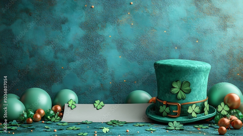 Poster bright display an empty paper banner ready for festive messages embellished with playful clovers a s