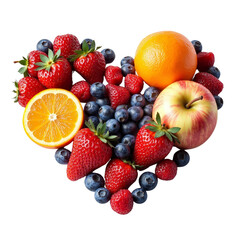 Obraz premium Heart-Shaped Arrangement of Fresh Fruits Including Berries and Citrus.