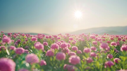 Sunlit Pink Flower Field - Springtime Beauty
