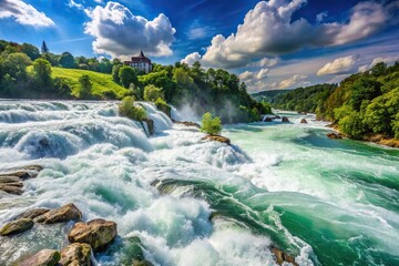 Rushing water at the Rheinfalls during summer