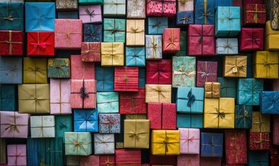 A colorful wall of boxes with different colors and sizes