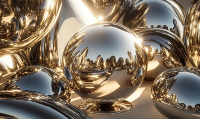 A collection of shiny, reflective spheres arranged in a pattern