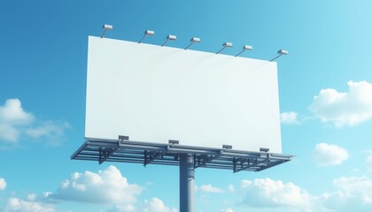 Obraz premium A large blank billboard standing tall against a clear blue sky with scattered clouds, ready for advertisement.