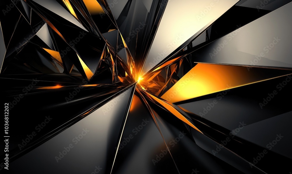 Poster a black and gold abstract image with a lot of sharp angles and lines