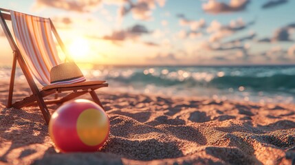 Relaxing Beach Scene at Sunset with Accessories