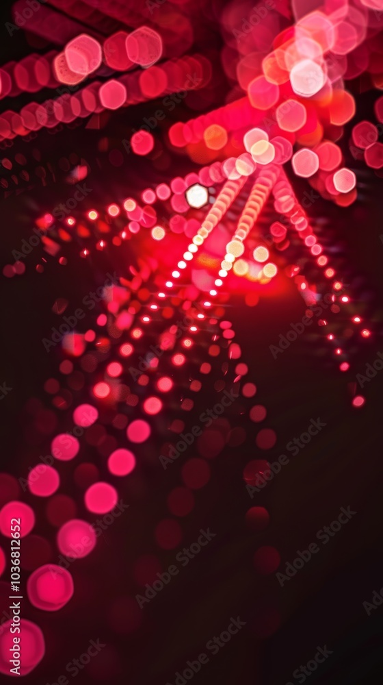 Poster soft focus of red light against a dark backdrop, featuring textured dots and a cosmic feel. night il