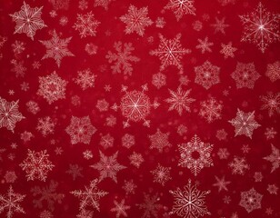 A rich red background adorned with intricate gold snowflake patterns of varying sizes and designs