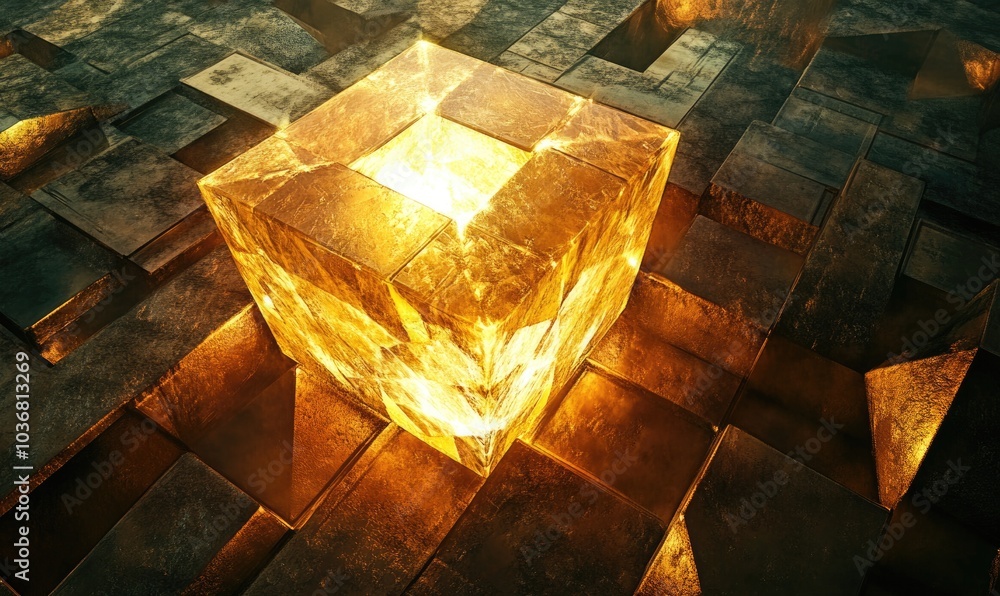 Poster a cube with a light shining on it
