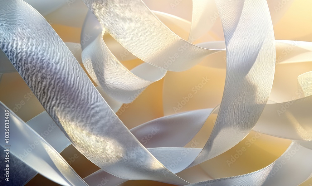 Poster a long, white ribbon with a pattern that resembles a wave