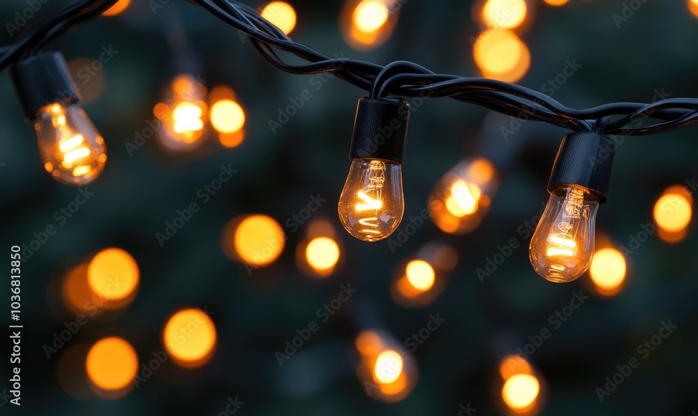 Poster a string of lights with bulbs that are lit up