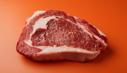Fototapeta premium Raw ribeye steak on orange background. Fresh meat. Natural product.