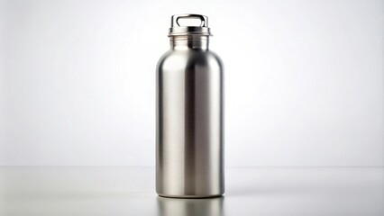 Symmetrical silver water bottle on white background