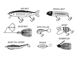 バスフィッシングのルアー1（白黒）
