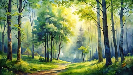 Tilted angle spring forest watercolor background