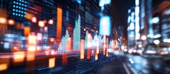 High Tech Urban Setting with Holographic Data Analytics Visuals