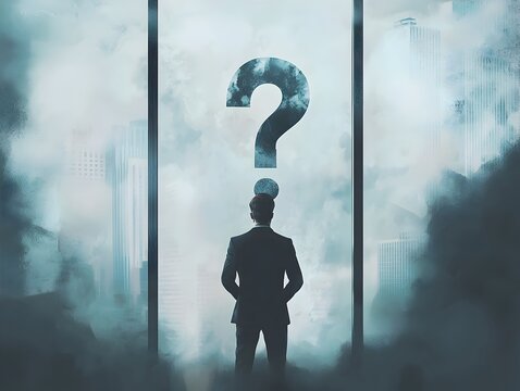 Businessman Staring at Uncertainty Through Foggy Window Symbolizing Business Challenges