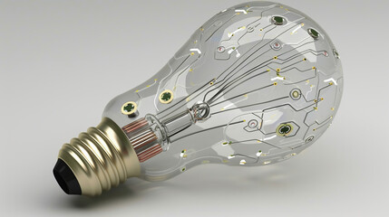 Image of atomic structures moving over light bulb and networks on dark background. Network, energy, digital interface, science, research and communication