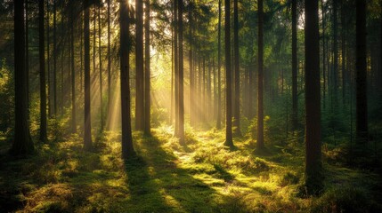 Fototapeta premium Sunbeams Through a Forest