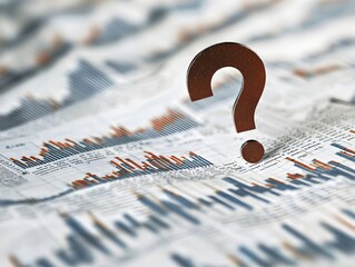 Financial Uncertainty Illustrated by Question Mark Amidst Market Fluctuations and Data