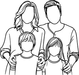Black Line Art Happy Family Photo Pose Art Hand Drawn Illustration