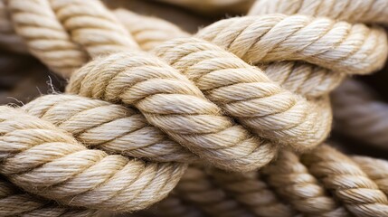 Complex web of interconnected ropes symbolizing intricate business relationships and antitrust challenges, with a focused foreground rope representing the effort to break monopolies.