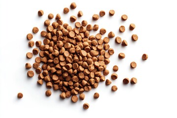 Pile of dry dog food isolated on white background