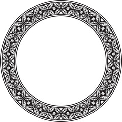 Vector round black monochrome ancient Russian ornament. Slavic border, frame. Circle, ring. Painting of the royal chambers