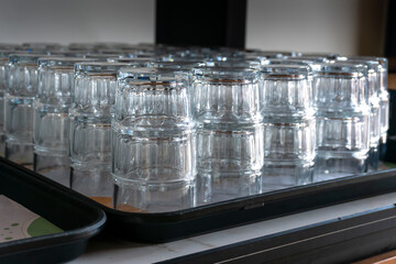 Clean Upside-Down Glass Tumblers on a Tray
