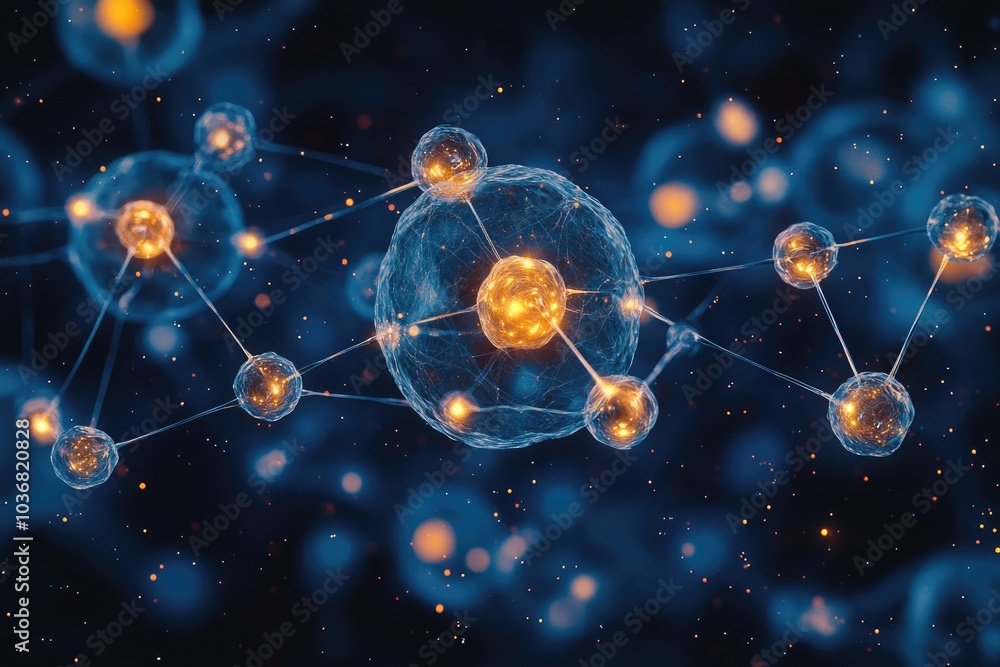 Poster network of glowing connected cells forming abstract structure