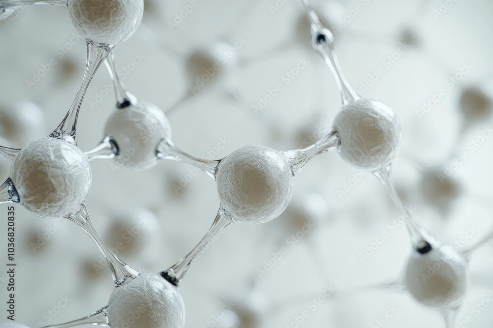 Poster white molecules forming a network structure on white background