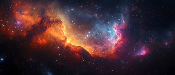 Fototapeta premium A breathtaking view of a vibrant nebula, showcasing swirling colors of orange, blue, and purple against a backdrop of countless shining stars.