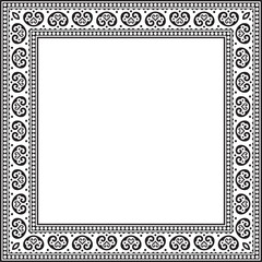 Vector square black monochrome ancient Russian ornament. Slavic rectangle, border, frame. Painting of the royal chambers