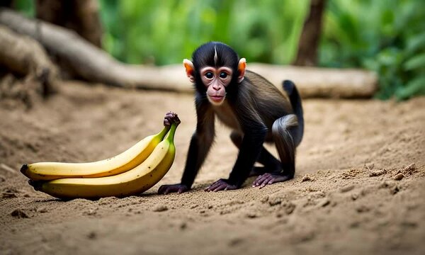 Baby monkey eating a banana.
